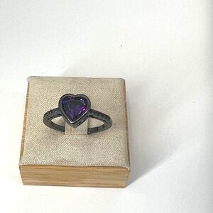 Heart Cut Purple Stone Black‎ Ring Women's Fashion Jewelry Cocktail Size 7.75